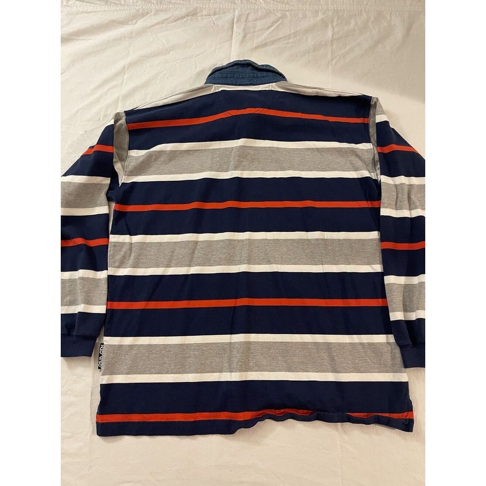 Warner Bros Long Sleeve Men XL Blue Grey Cotton Stripe Golf Polo Daffy Duck 2055 - Picture 10 of 10